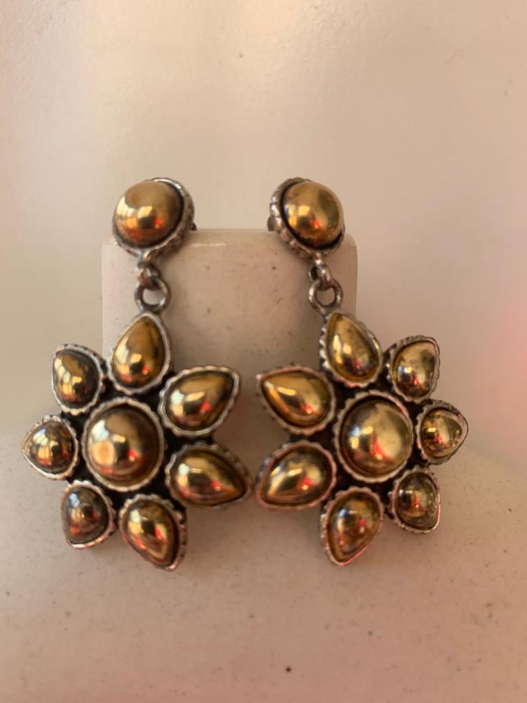 Oxidised Silver Earring with Gold Plating freeshipping - Bana Studio